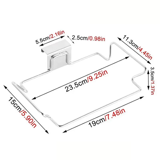 Kitchen Non Perforated Stainless Steel Garbage Rack With Hanging Bracket, Cabinet Door With Cloth And Garbage Bag Storage Rack