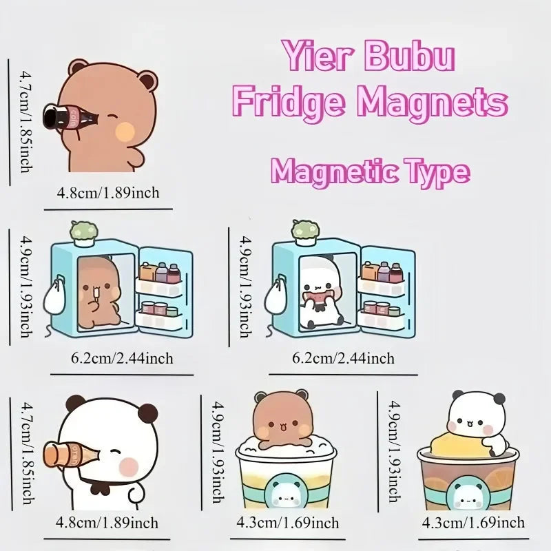 Kawaii Panda Yier Fridge Magnets Cute Bubu Dudu Anime Home Decor Sticker Creative Refrigerator Accessories