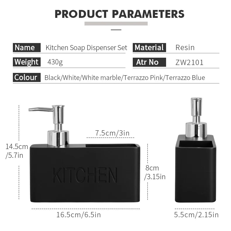Modern kitchen accessories Soap Dispenser Set Liquid hand soap dispenser pump bottle brushes Holds and Stores Sponges Scrubbers