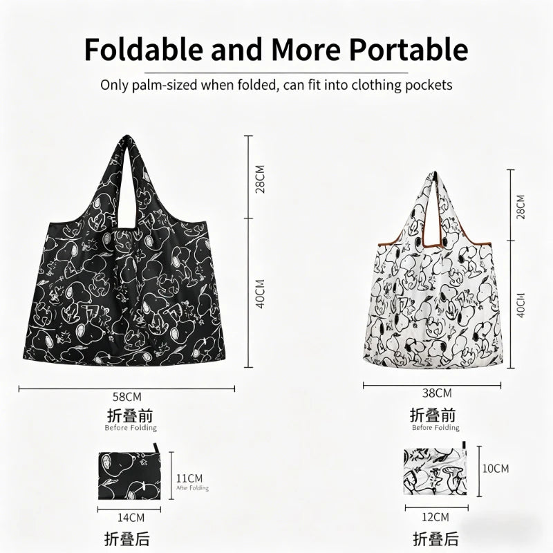 Snoopy Printed Foldable Reusable Shopping Bag Large Capacity Eco-Friendly Polyester Tote Bag Waterproof Bag