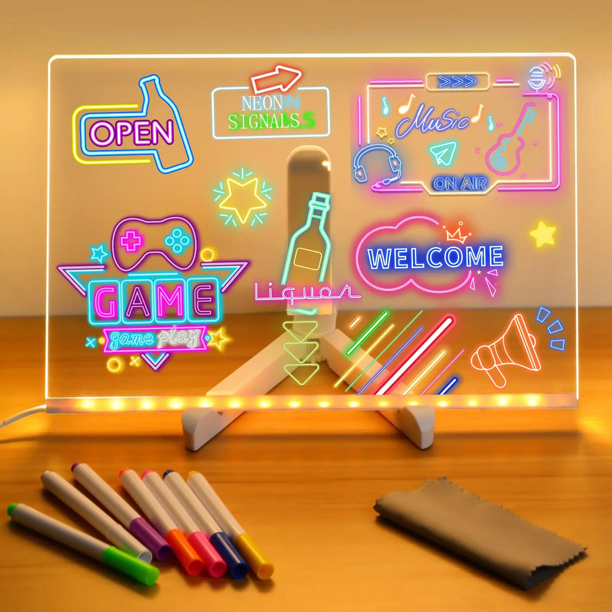 LED Note Board With Night Light Colorful 7 Pens DIY Acrylic Message Board Children‘s Drawing Board For Kids Birthday Gift