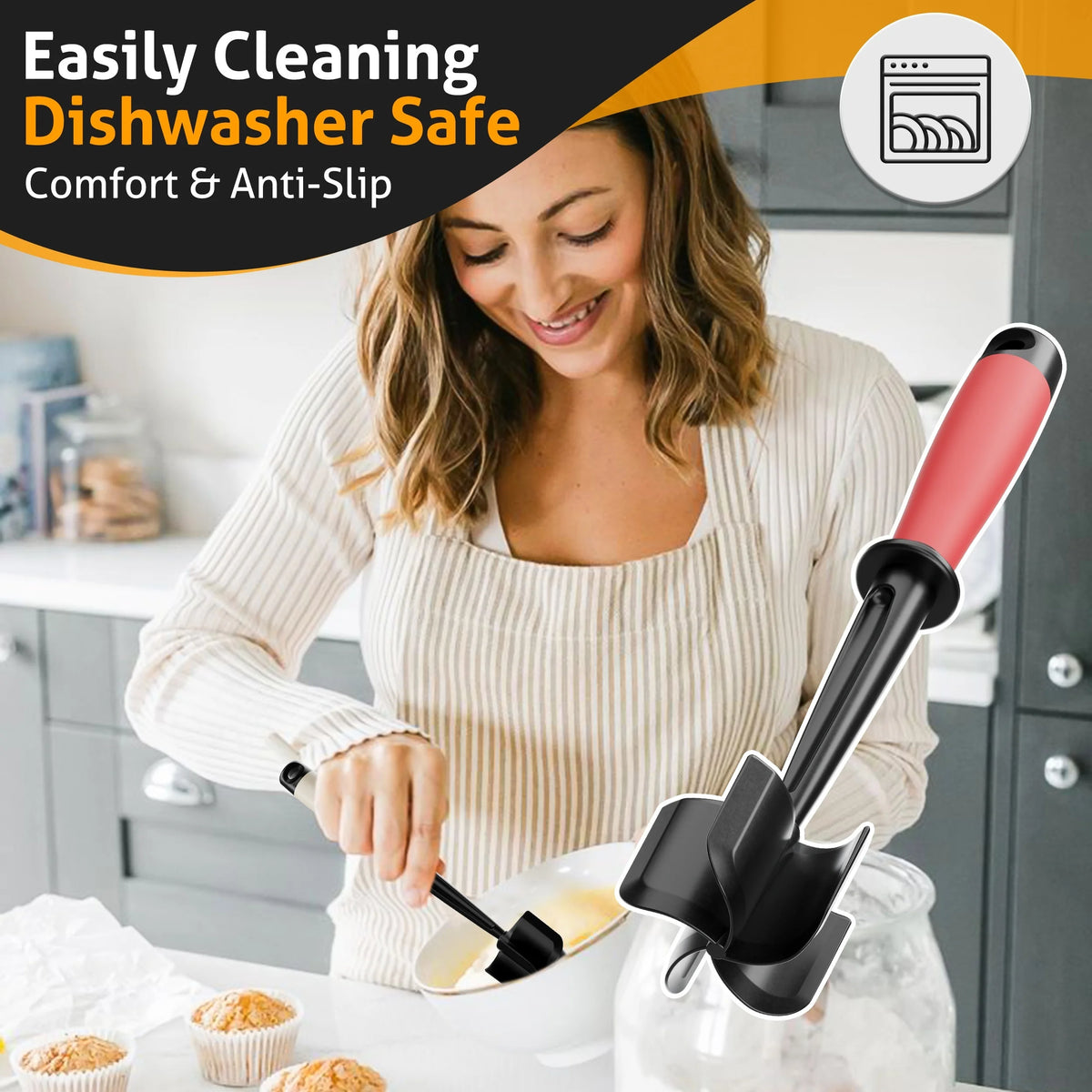 Meat Chopper & Masher | 5-Blade Heavy Duty for Burgers/Hash Browns | Non-Stick Dishwasher Safe with Heat-Resistant Grip