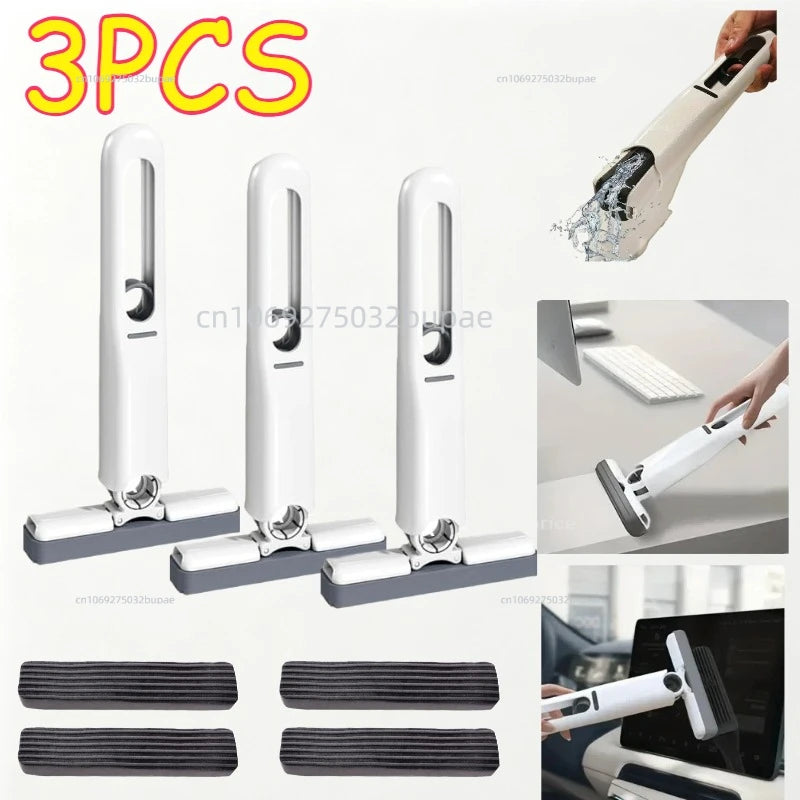 Small Handle Mop Folding Powerful Squeeze Mini Mop Self-squeezing Floor Washing Desk Window Car Mops To Clean Tiles and Walls